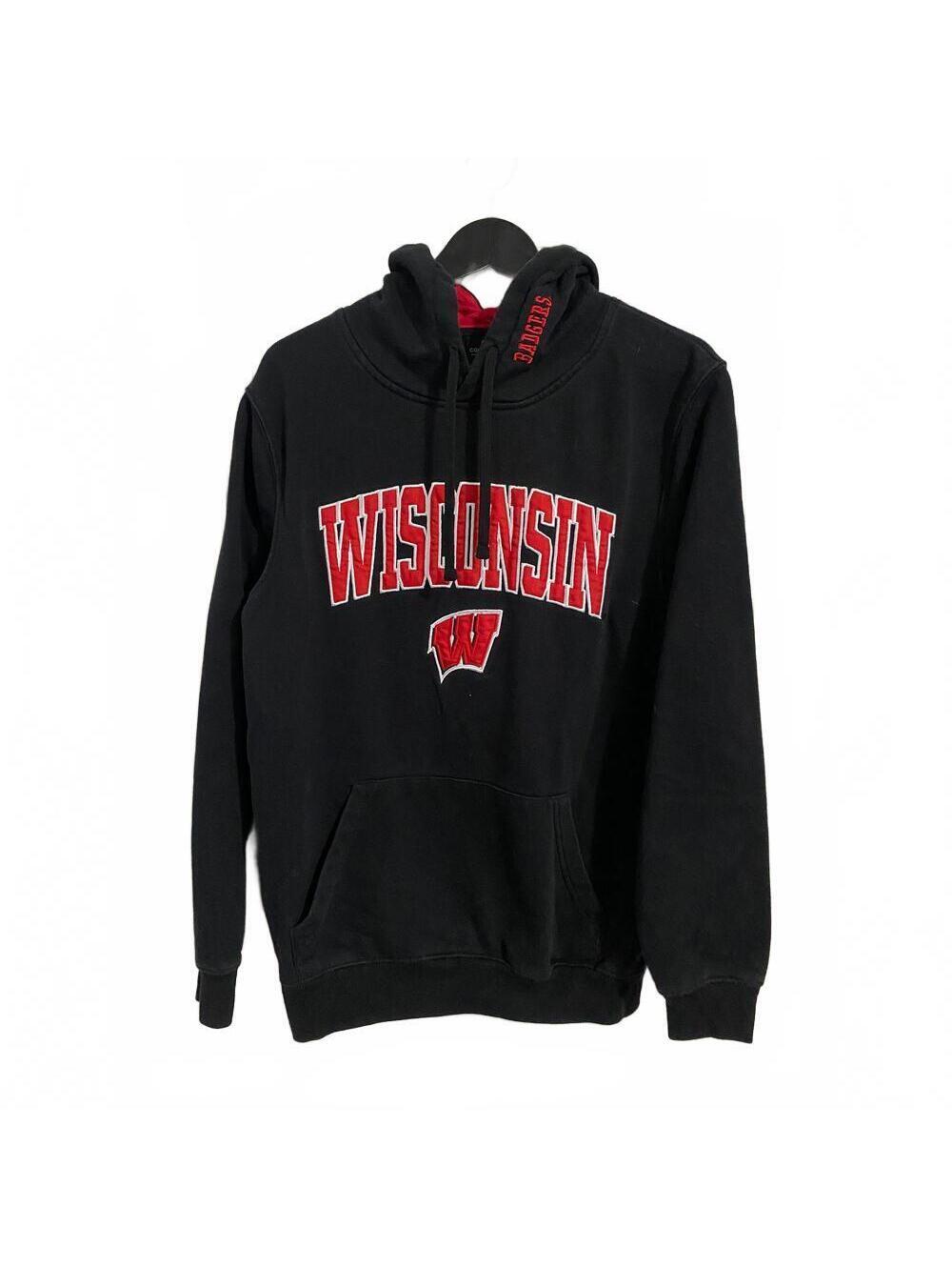 Wisconsin Badgers Black Stitched Hoodie Sweatshirt Size M